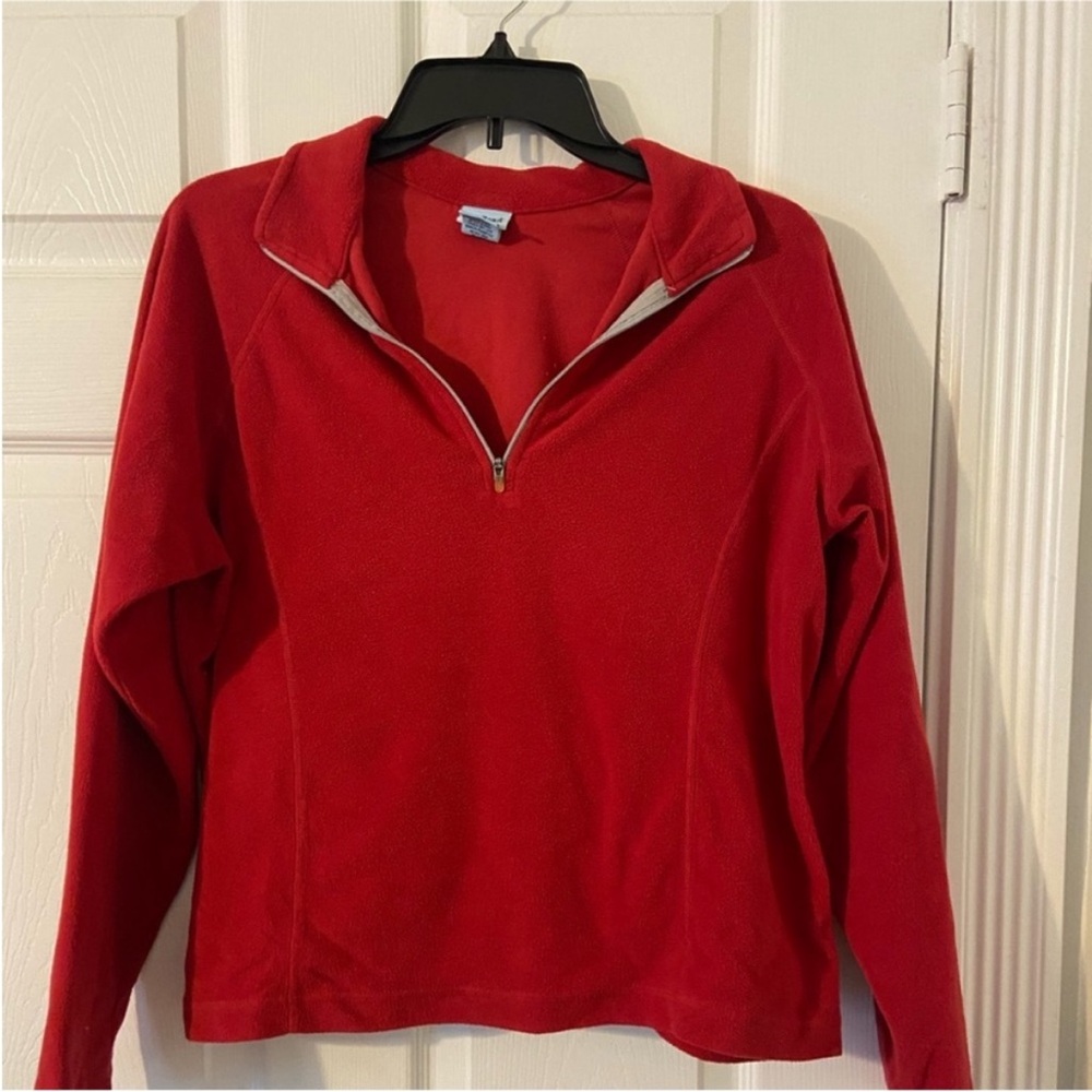 L.L. Bean Red Fleece Quarter Zip Pullover Sweater Women's Size Large